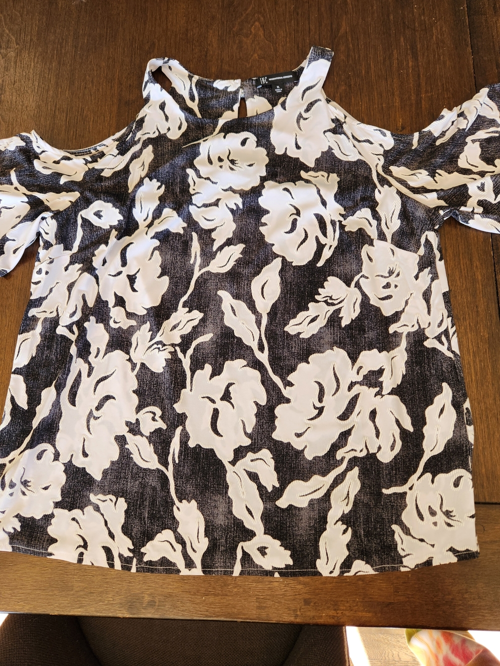 INC International Concepts Black and White Floral Cold-Shoulder Blouse